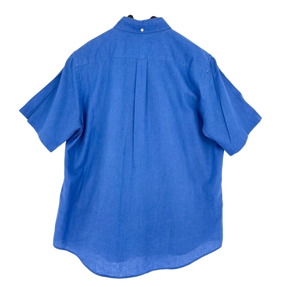 Chaps Linen Blend Shirt Mens Large Blue Short Sleeve Button Down Casual Summer - Picture 2 of 4